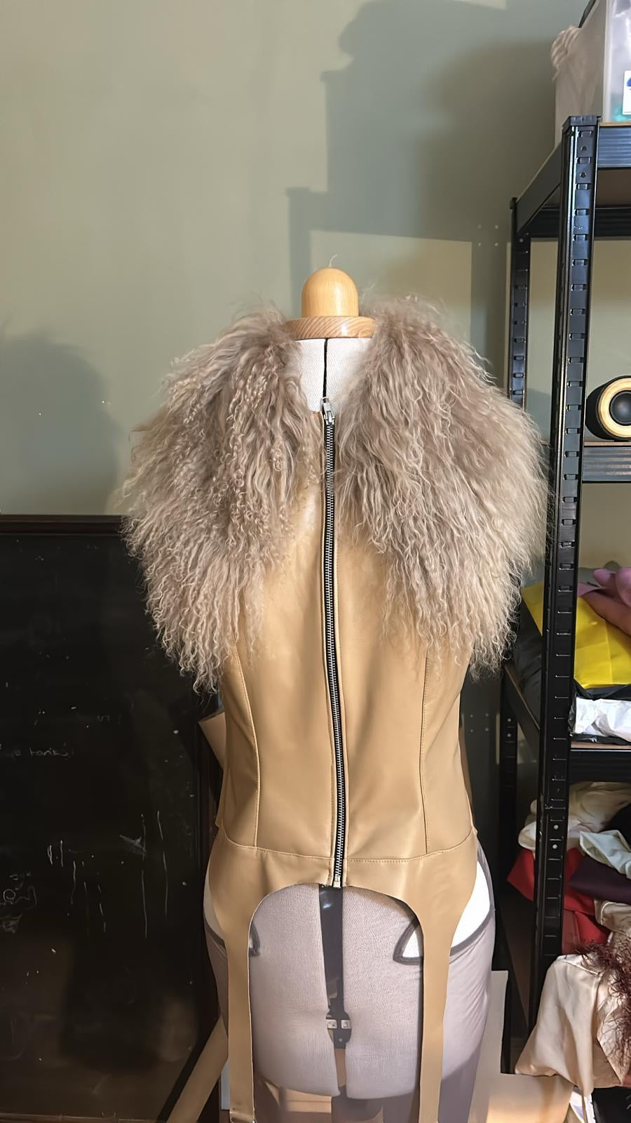 BEIGE LEATHER/ KNIT VEST