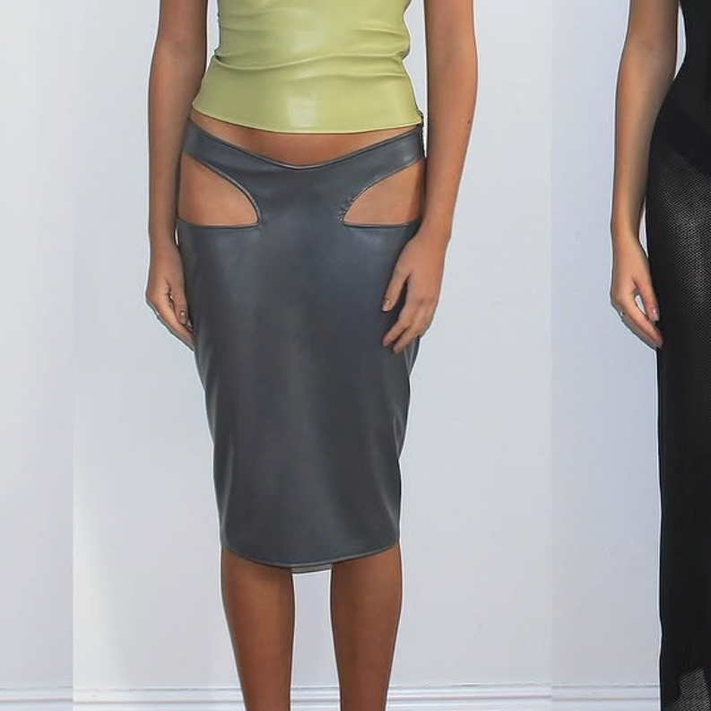 CUT OUT MIDI SKIRT BLACK