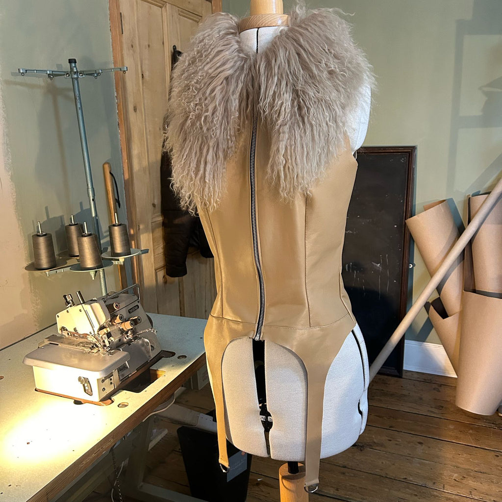 BEIGE LEATHER/ KNIT VEST