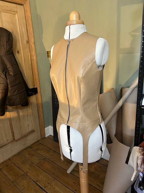 BEIGE LEATHER/ KNIT VEST